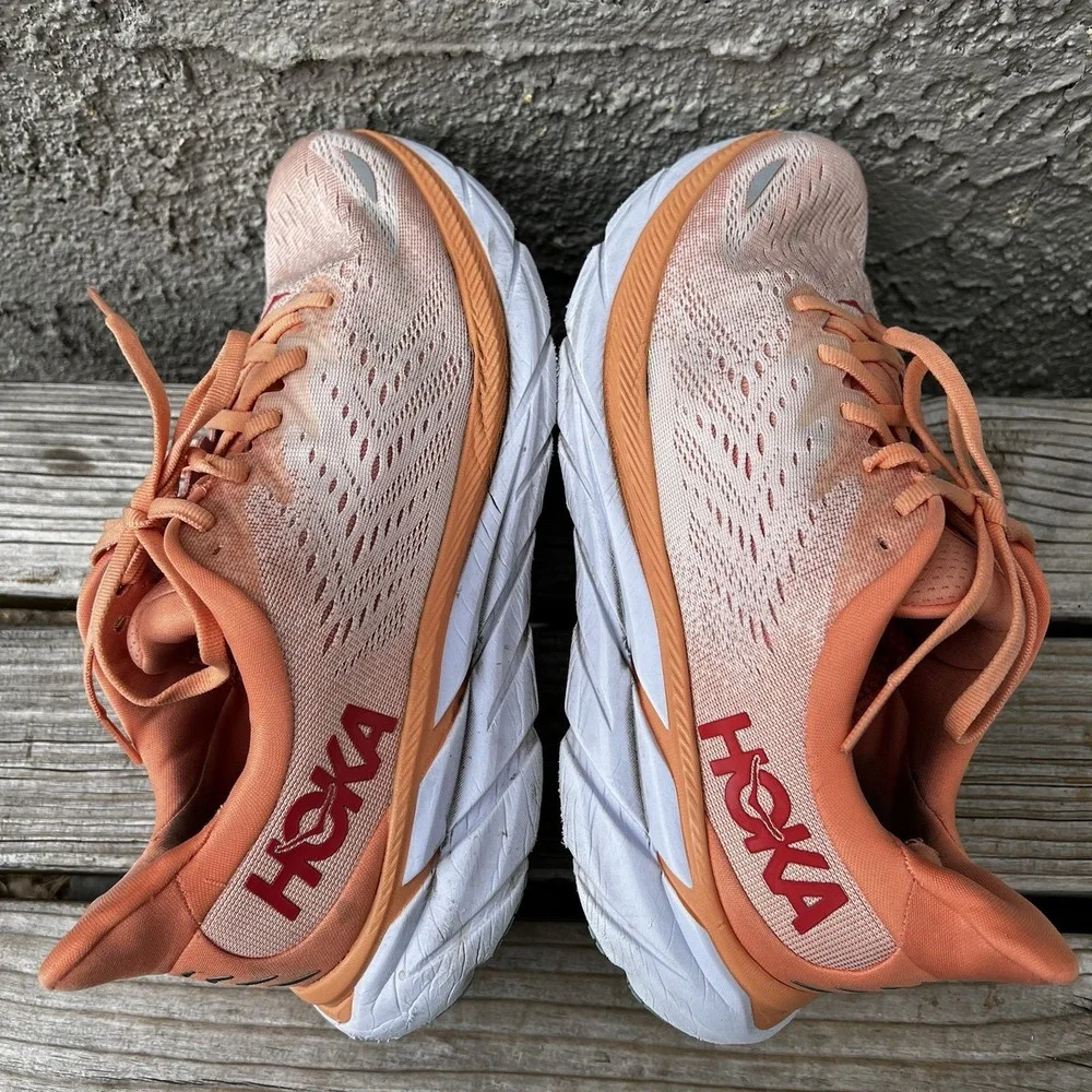 Hoka One One Shoes Women Size 9.5 Clifton 8 Running 7 Orange Road Sneakers